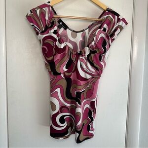 AB Studio Y2K Geometric Babydoll Top. Small. Pink and neutrals.